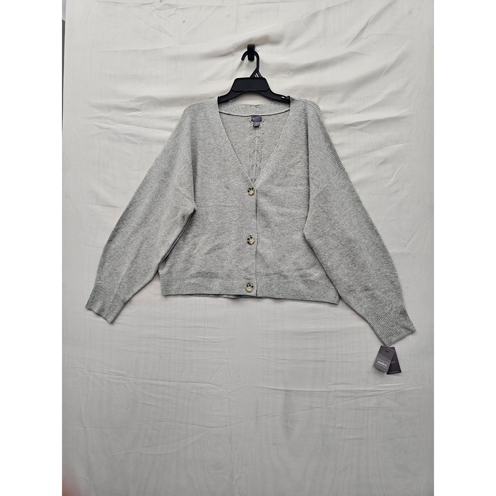 Auden Womens Cardigan Sweater Gray Viscose Blend Casual Size XL